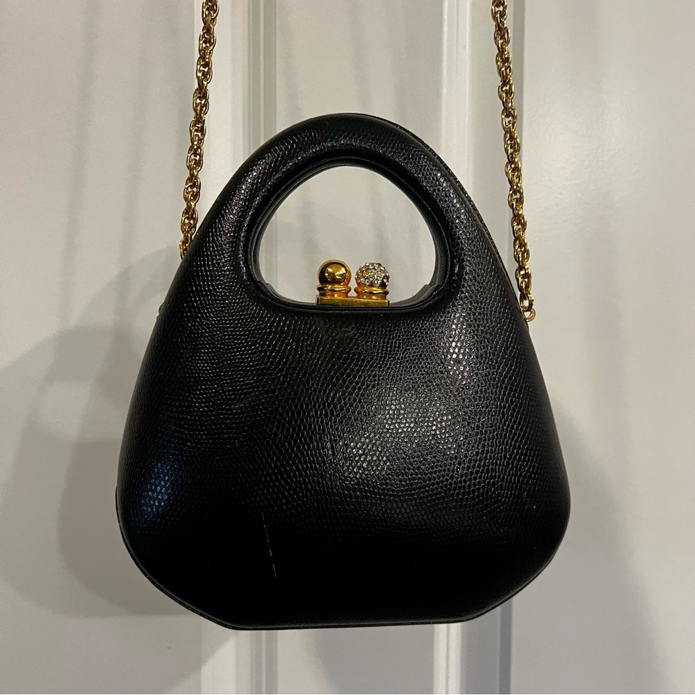 Vintage RODO Italy Black Leather Evening Bag